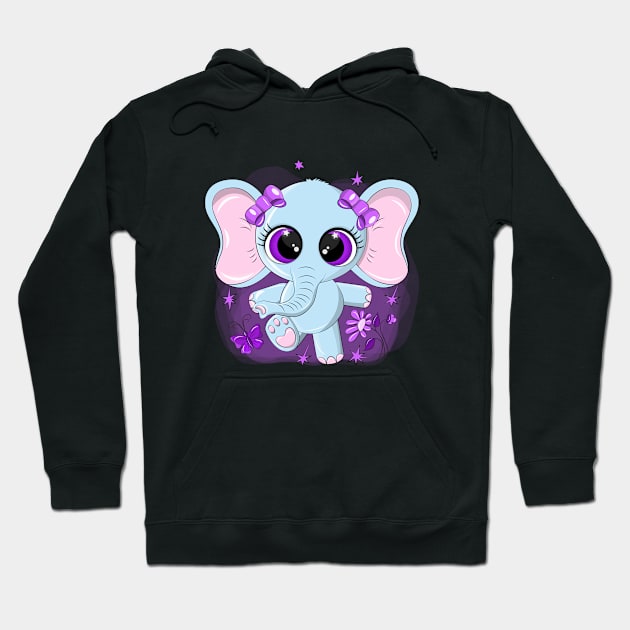 Cute elephant with purple eyes Hoodie by Eduard Litvinov